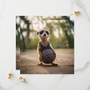 Little Hoop Star: Baby Meerkat Holding Basketball Save The Date