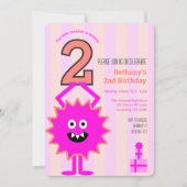 Little Hot Roze Monster 2e Verjaardags Meisje Scha Kaart (Voorkant)