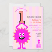 Little Hot Roze Monster Meisje 1e Verjaardag Schat Magnetische Uitnodiging (Voorkant)
