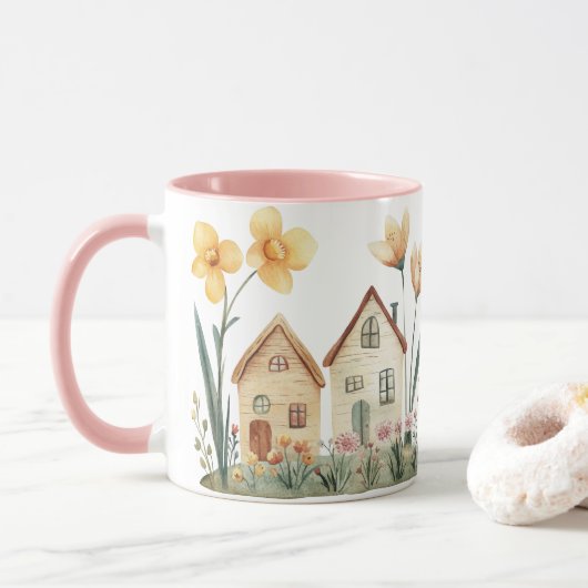 Little Houses Vintage Floral Cottage Mok (Met donut)