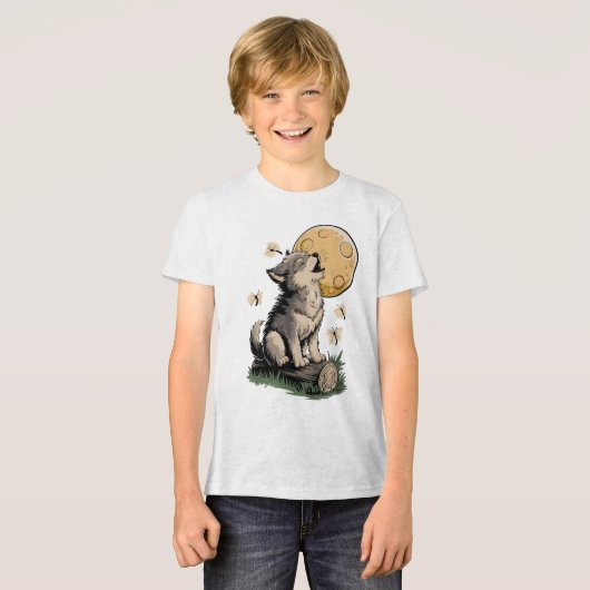 Little Howler - Wolf Cub en de maan Tri-Blend Shirt (Voorkant volledig)