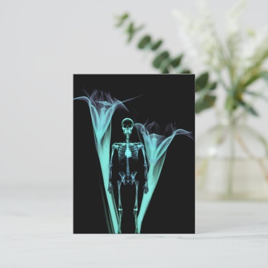Little Human X-Ray Skeleton & Flowers - Blauwgroen Briefkaart (Staand voorkant)
