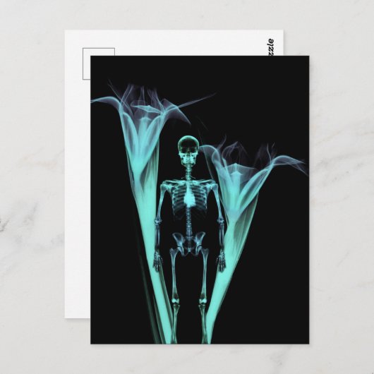 Little Human X-Ray Skeleton & Flowers - Blauwgroen Briefkaart (Voorkant / Achterkant)