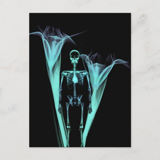 Little Human X-Ray Skeleton & Flowers - Blauwgroen Briefkaart (Voorkant)