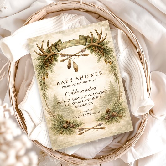 Little Hunter Antler Woodland Baby Shower Kaart