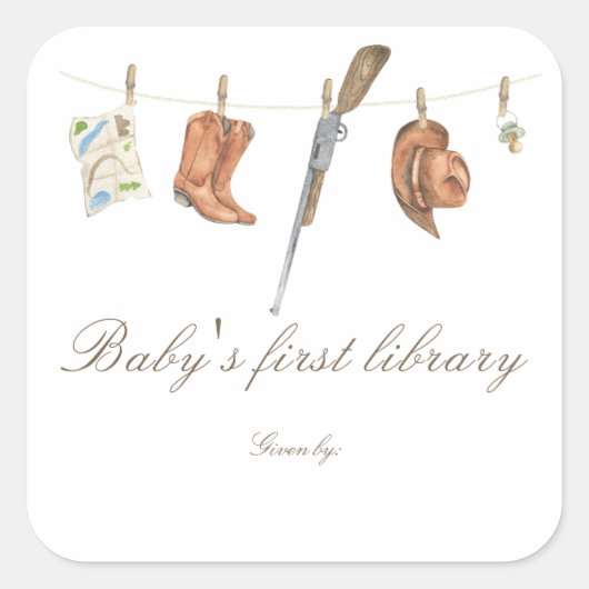 Little Hunter Baby shower - baby's first library Vierkante Sticker (Voorkant)
