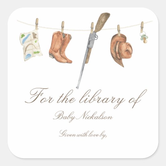 Little Hunter Baby shower - for the library of Vierkante Sticker (Voorkant)