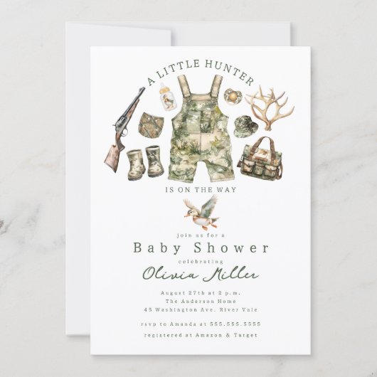 Little Hunter Baby Shower Invitation Kaart (Voorkant)
