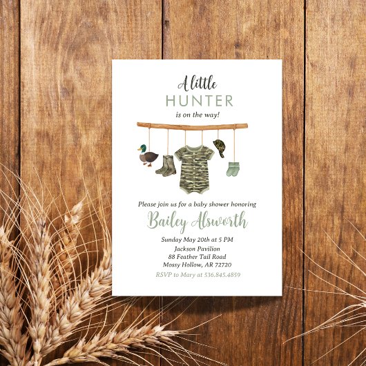Little Hunter Duck Camo Rustic Baby shower Kaart