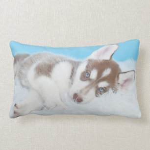 Little Husky Puppy Laying on a Blanket Kussen