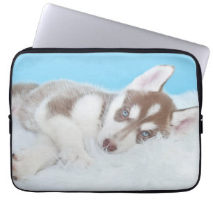 Little Husky Puppy Laying on a Blanket Laptop Sleeve