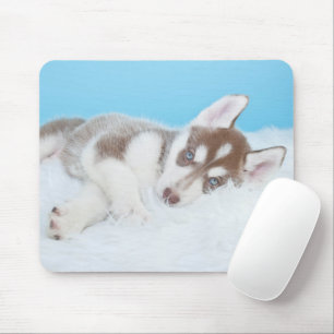Little Husky Puppy Laying on a Blanket Muismat