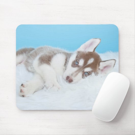 Little Husky Puppy Laying on a Blanket Muismat (Met muis)