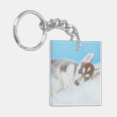 Little Husky Puppy Laying on a Blanket Sleutelhanger (Voorkant Links)