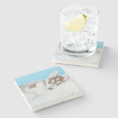 Little Husky Puppy Laying on a Blanket Stenen Onderzetter (Zijkant)