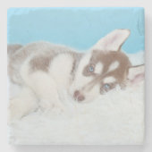 Little Husky Puppy Laying on a Blanket Stenen Onderzetter (Voorkant)
