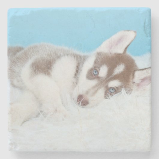 Little Husky Puppy Laying on a Blanket Stenen Onderzetter (Voorkant)