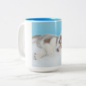 Little Husky Puppy Laying on a Blanket Tweekleurige Koffiemok (Voorkant links)