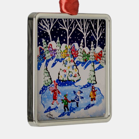 Little Ice Skaters Fun Winter Folk Art Ornament (Rechts)