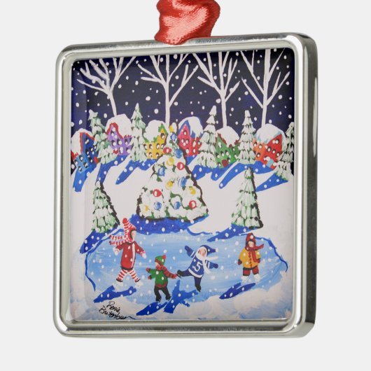 Little Ice Skaters Fun Winter Folk Art Ornament (Links)
