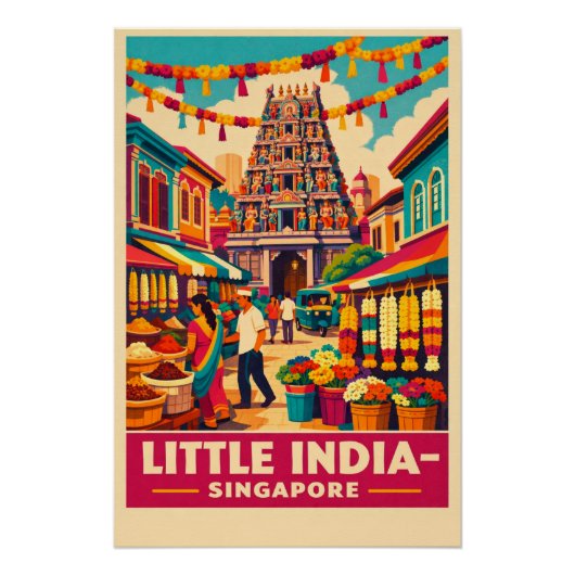Little India, Singapore in a vibrant retro Perfect Poster (Voorkant)
