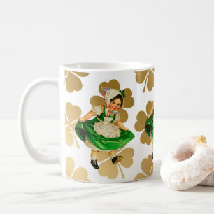 Little Irish Girl in Green Dress & Gold Shamrocks Koffiemok
