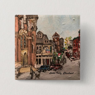 Little Italy, Cleveland Ohio Painting op een Butto Vierkante Button 5,1 Cm