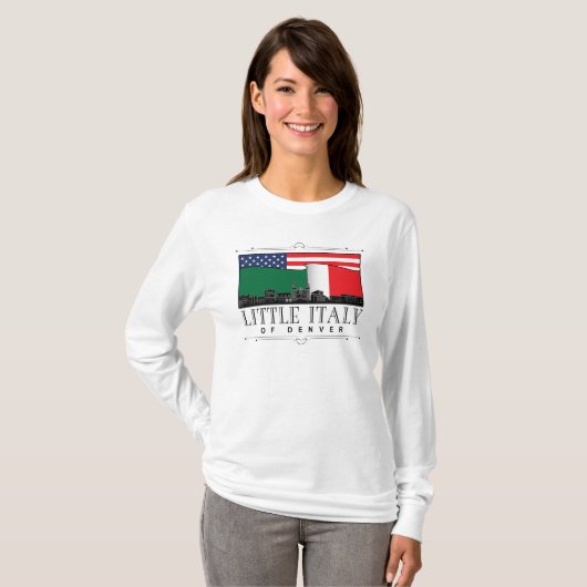 Little Italy of Denver Classic WHITE met lange mou T-shirt (Voorkant volledig)