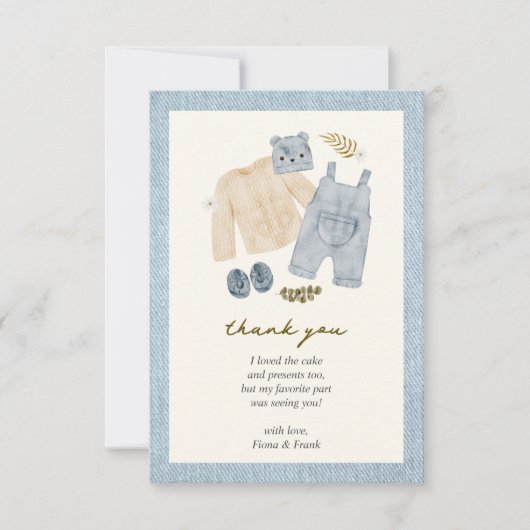 Little Jean Baby shower Denim Boho Bedankkaart (Voorkant)