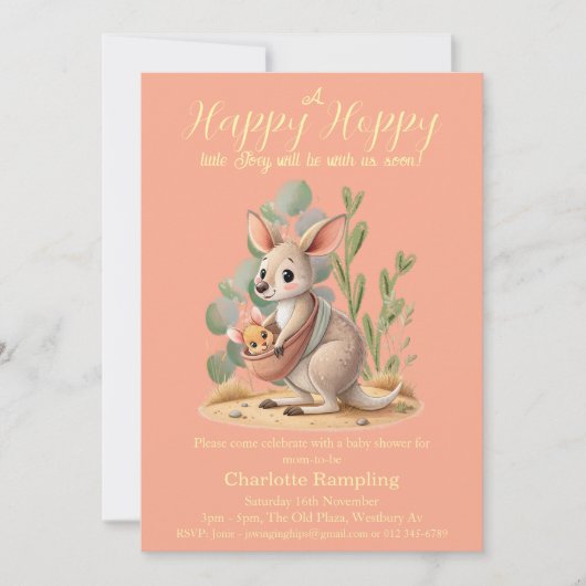 Little Joey Peach Baby shower Kaart (Voorkant)