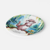 Little Joyful Otter verjaardag Papieren Bordje (Gekanteld)