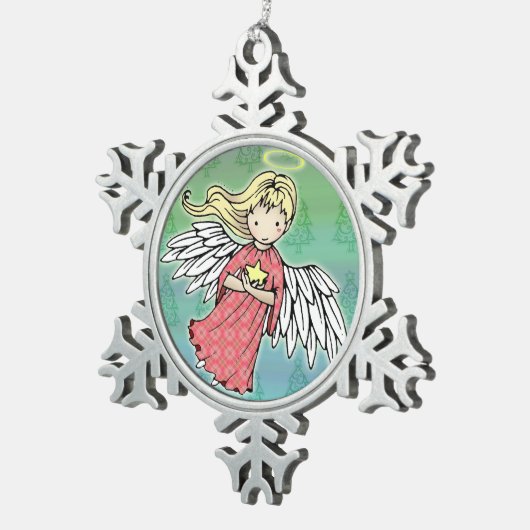 Little KerstAngel en Star Tin Sneeuwvlok Ornament (Rechts)