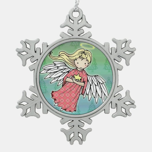 Little KerstAngel en Star Tin Sneeuwvlok Ornament (Voorkant)