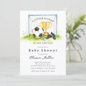 Little Kicker Soccer Baby Shower Invite Kaart (Staand voorkant)