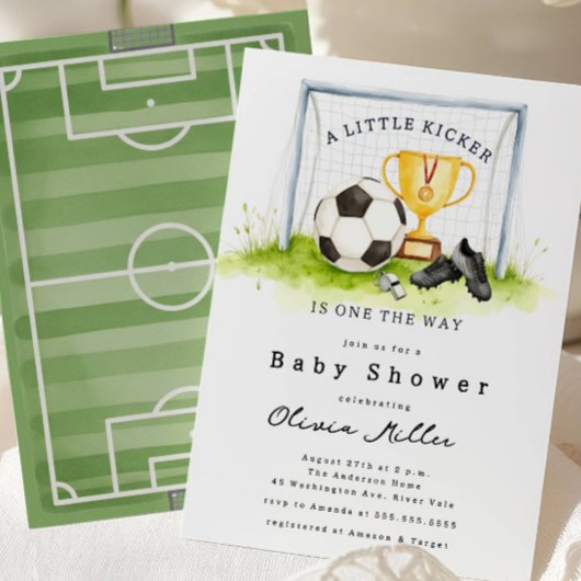 Little Kicker Soccer Baby Shower Invite Kaart