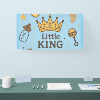 Little King Baby shower Banner – Blue & Gold Crow
