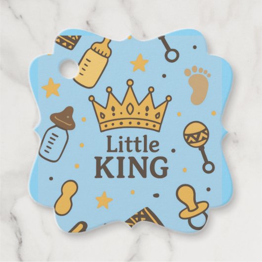 Little King Baby shower Banner – Blue & Gold Crow Bedankjes Labels (Voorkant)