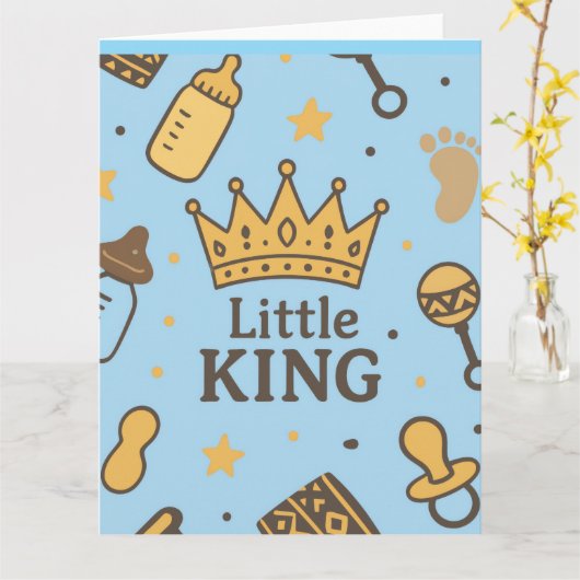 “Little King Baby Shower Banner – Blue & Gold Crow Kaart (Gele Bloem)