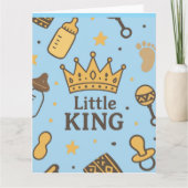 “Little King Baby Shower Banner – Blue & Gold Crow Kaart (Voorkant)