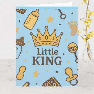 “Little King Baby Shower Banner – Blue & Gold Crow Kaart