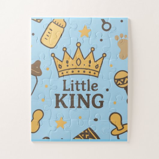 Little King Baby shower Banner – Blue & Gold Crow Legpuzzel (Verticaal)