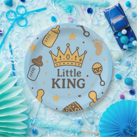 Little King Baby shower Banner – Blue & Gold Crow Papieren Bordje (Feest)