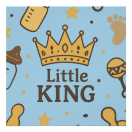 Little King Baby shower Banner – Blue & Gold Crow Perfect Poster