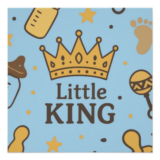 Little King Baby shower Banner – Blue & Gold Crow Perfect Poster (Voorkant)