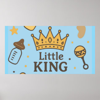 Little King Baby shower Banner – Blue & Gold Crow Poster