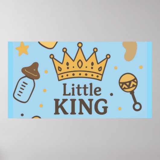 Little King Baby shower Banner – Blue & Gold Crow Poster (Voorkant)