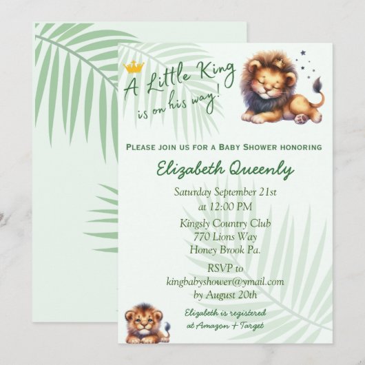 Little King Lion Baby shower uitnodiging (Voorkant / Achterkant)