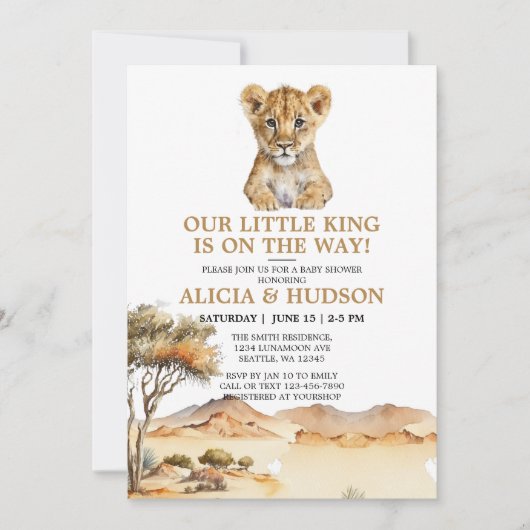 Little King Lion Cub Safari Baby shower Kaart (Voorkant)