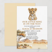 Little King Lion Cub Safari Baby shower Kaart (Voorkant / Achterkant)