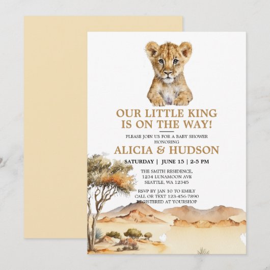 Little King Lion Cub Safari Baby shower Kaart (Voorkant / Achterkant)